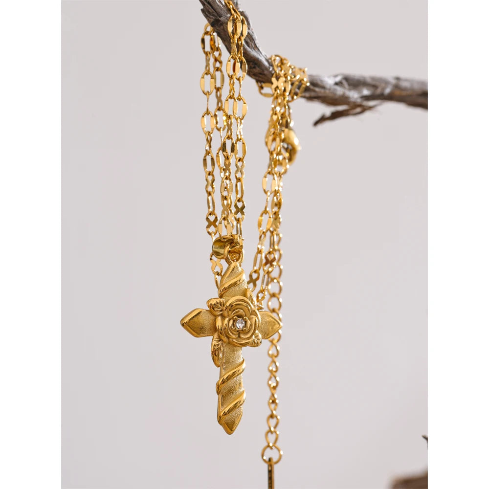 Dainty Flower Cross Pendant