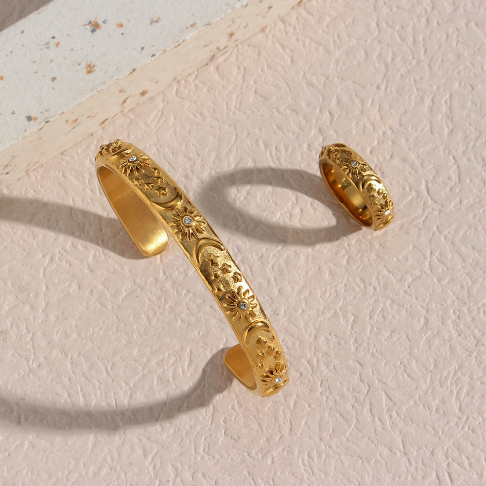Moon Star Sun Bangle Bracelet