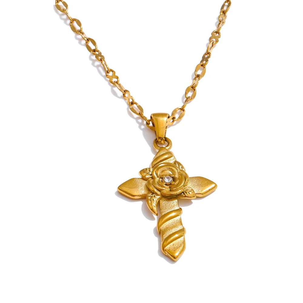 Dainty Flower Cross Pendant