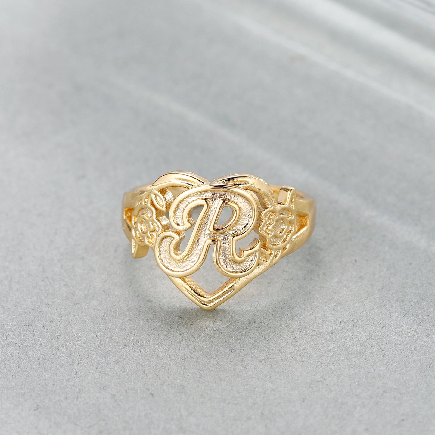 Initial Heart Adjustable Ring